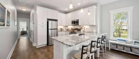 Fridge, microwave, oven, dishwasher