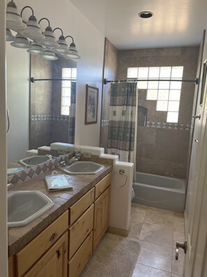 Shower, towels, soap, shampoo