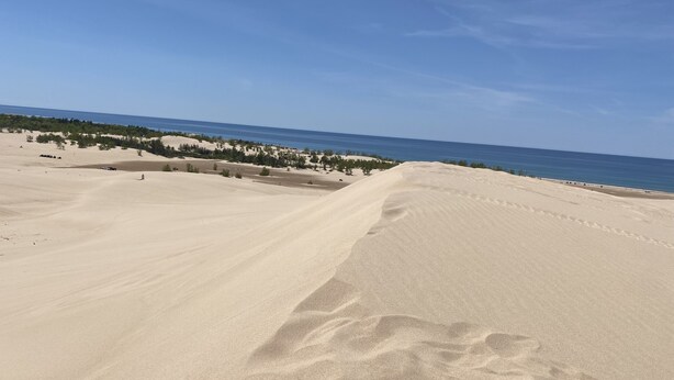 A vast sandy landscape with a clear sky and a distant view of the ocean. - Sweet Retreat West..sandy ORV's and memories made here (Mears)