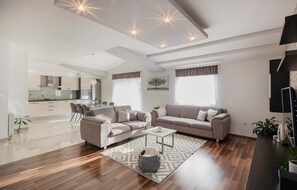 Télévision, cheminée, baby-foot, table de tennis de table