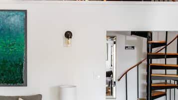Una Smart TV, una chimenea, libros