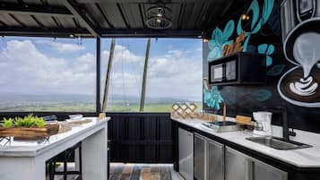 Microwave, stovetop, coffee/tea maker, cookware/dishes/utensils