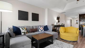 Smart TV, fireplace, foosball, table tennis