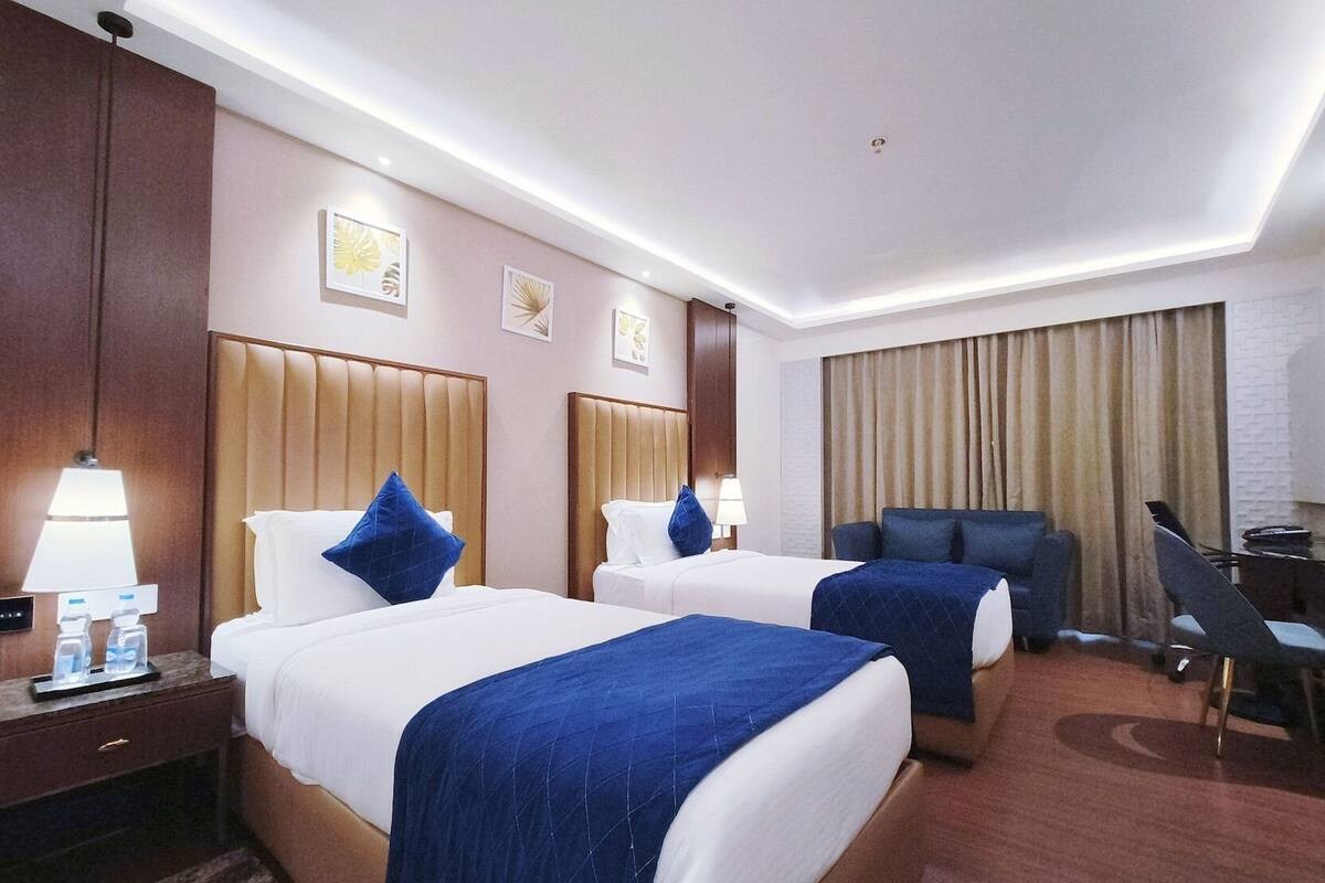 Memory-foam beds, minibar, in-room safe, desk