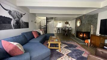 智能电视、壁炉、书、电脑显示器