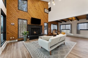 Smart TV, fireplace, foosball, table tennis