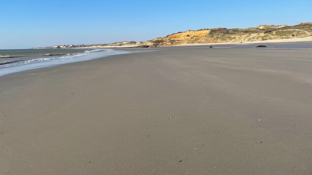 A wide, sandy beach with gentle waves and a clear sky. - PANORAMIC sea, dunes and golf view apartment (Wimereux)
