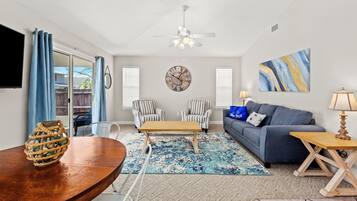 House, Multiple Beds, Patio, Ocean View | Living area | 40-inch TV with digital channels