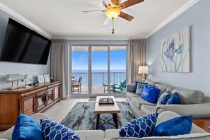 Living area - NEW Property! Vacation Right on the Gulf in Sand & Seafoam Villa. Sleeps 6! (Panama City Beach)