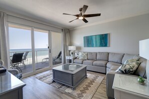Condo, Multiple Beds, Balcony, Ocean View | Living area | 40-inch TV with digital channels, DVD player