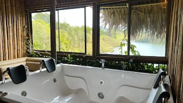 Shower, jetted tub, soap