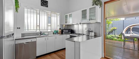 Fridge, microwave, oven, dishwasher