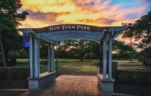 Enter a serene oasis at New Farm Park, where lush greenery and open spaces await.