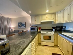 Fridge, microwave, dishwasher, coffee/tea maker