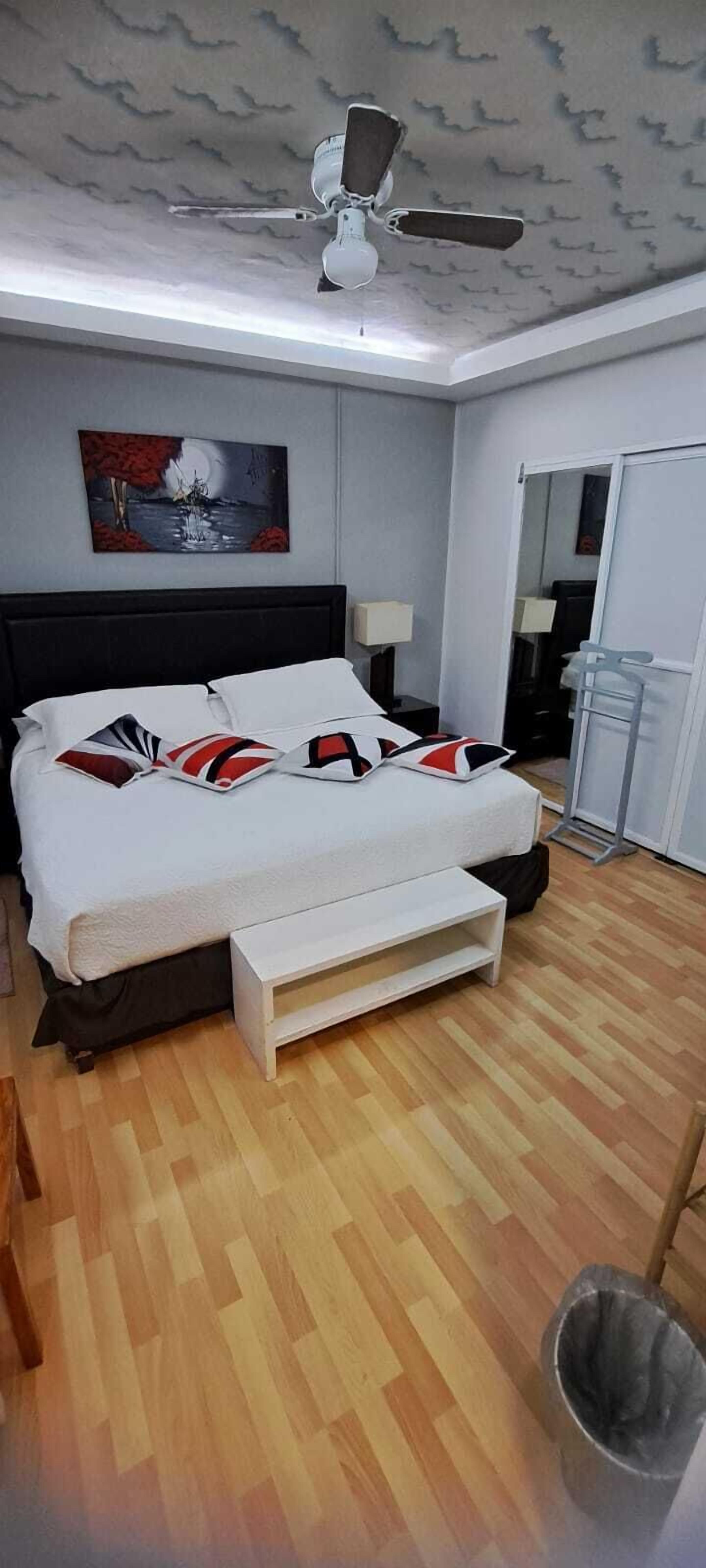 Individually decorated, individually furnished, desk, laptop workspace