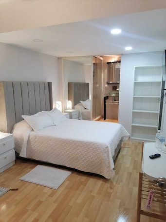 1 habitación, decoración personalizada, muebles diferentes y escritorio