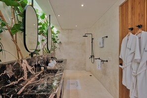 Ducha, secador de pelo, bidé y toallas