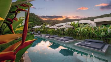 Outdoor pool, open 8:00 AM to 9:00 PM, sun loungers