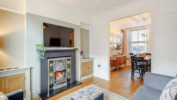 TV, fireplace