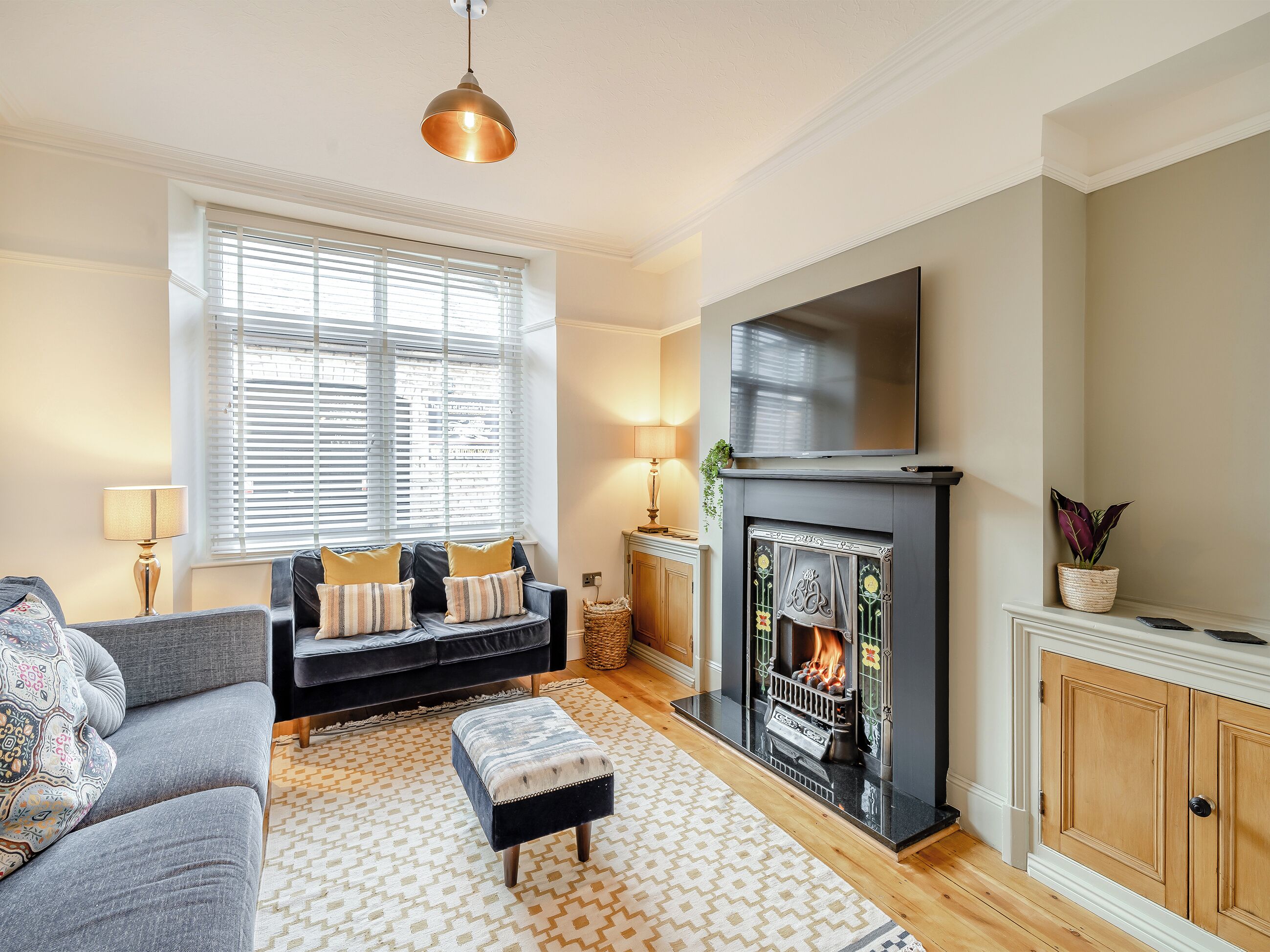 TV, fireplace