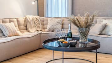 TV, fireplace, books, offices