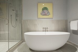 Suite, 1 King Bed (Hospitality) | Bathroom | Designer toiletries, hair dryer, bathrobes, towels - Kimpton The Forum Hotel by IHG (Charlottesville)