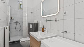 Ducha, secador de pelo, toallas, papel higiénico