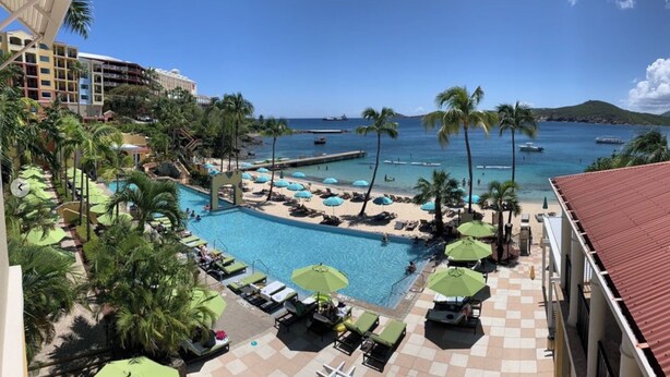 A resort with a pool, beach area, and ocean view. - FULL RESORT ACCESS! Marriott Two Bedroom Suites with full kitchen (St Thomas)