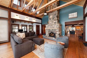 Smart TV, fireplace, video games, DVD player