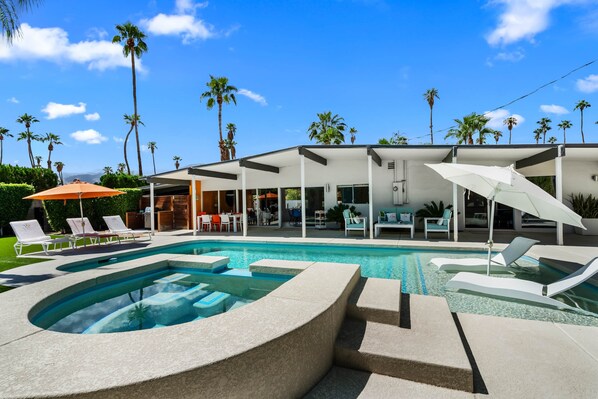 Outdoor pool, a heated pool - Mid-Mod Pool Home Featured in Modernism Week! (Palm Springs)