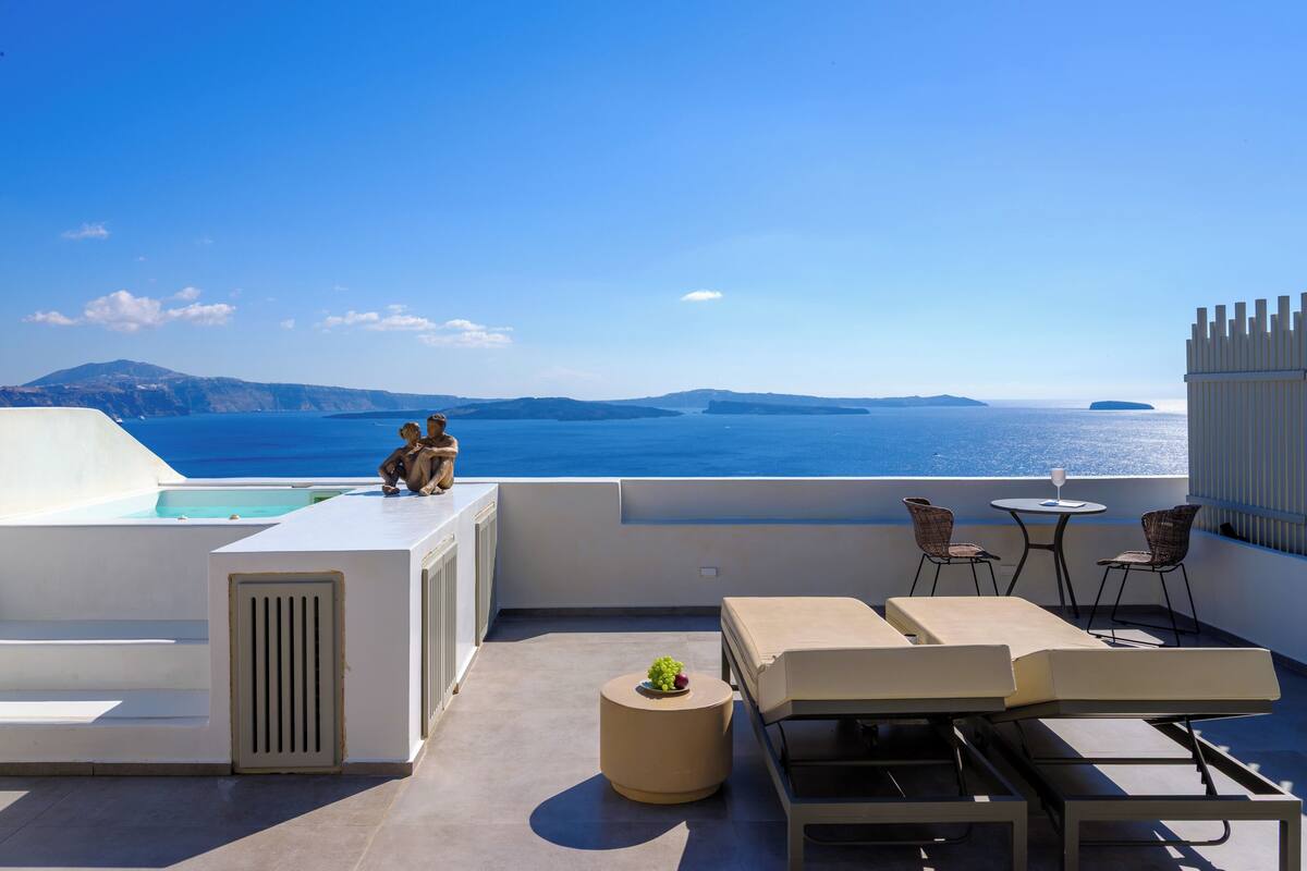 Panorama suite, bubbelbad, uitzicht op zee | Terras
