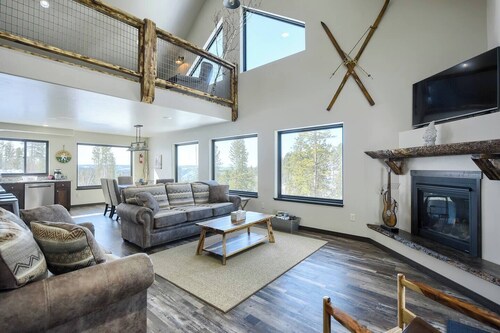 Modern ski lodge is right next to the slopes and offers wonderful views and hot tub