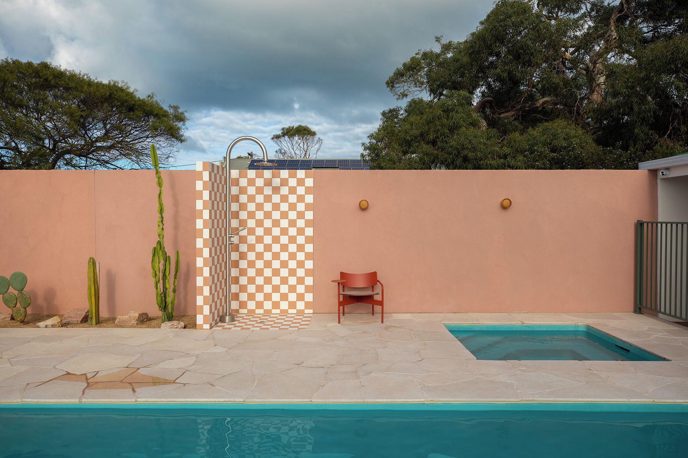 Outdoor pool, pool umbrellas, pool loungers