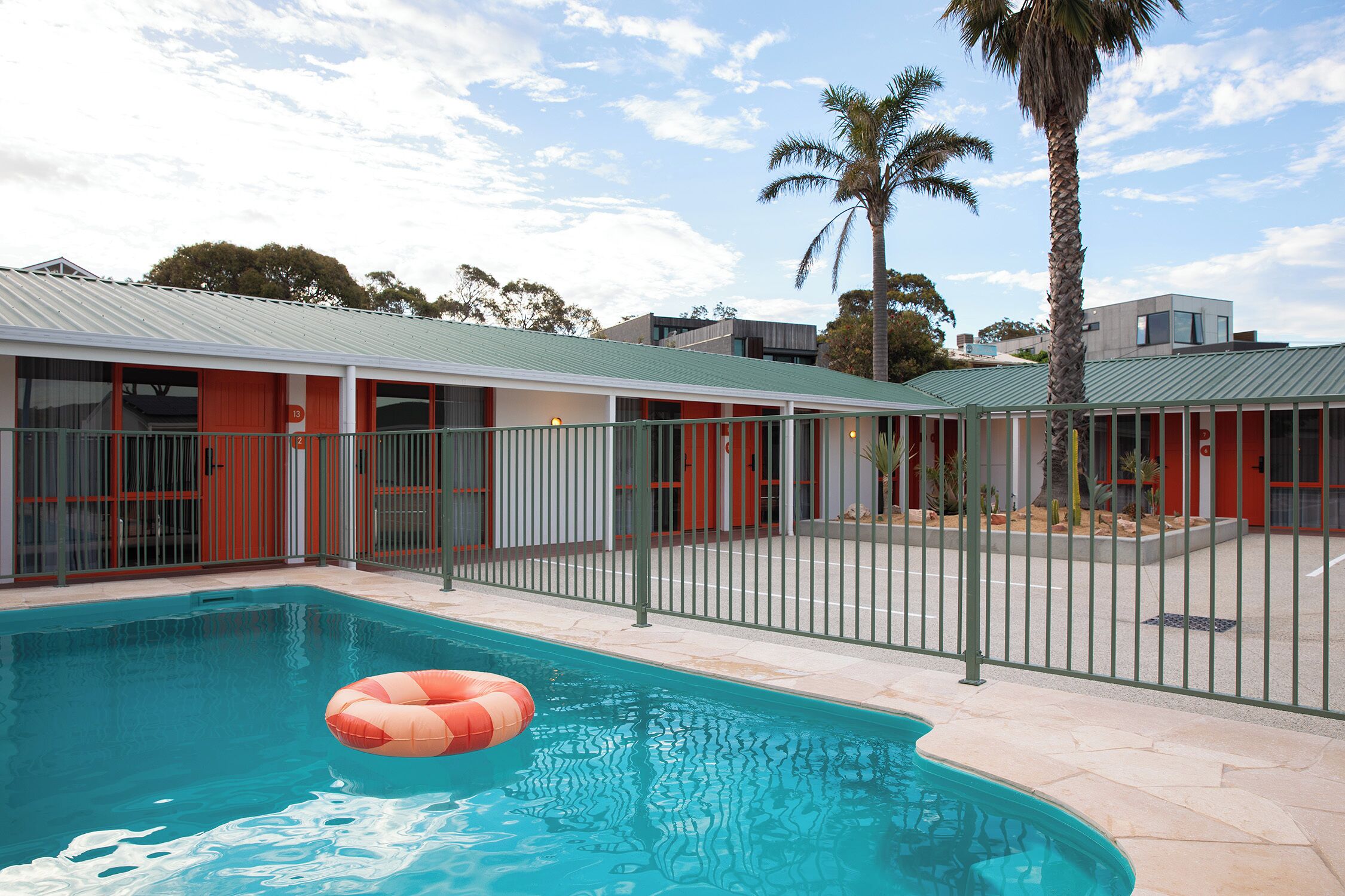 Outdoor pool, pool umbrellas, pool loungers