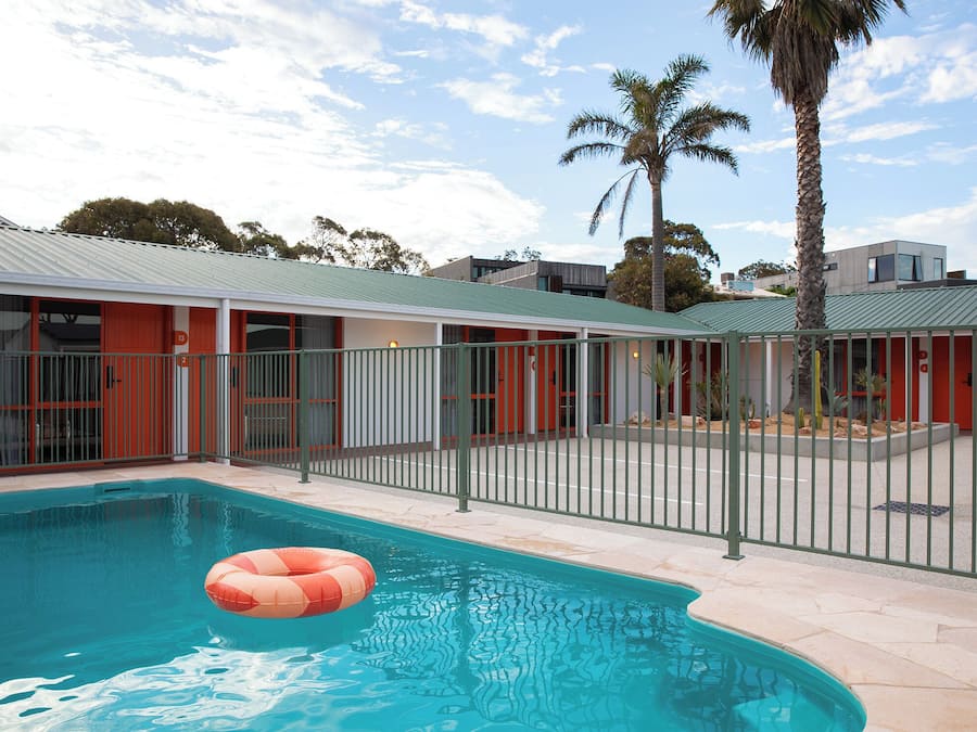 Outdoor pool, pool umbrellas, pool loungers