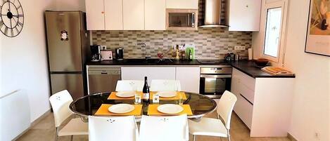 Fridge, microwave, oven, dishwasher