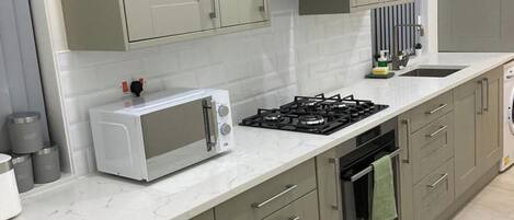 Fridge, microwave, stovetop, toaster