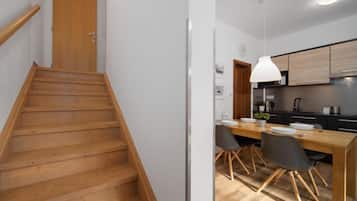 Fridge, microwave, toaster, cookware/dishes/utensils