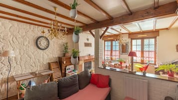 TV, fireplace