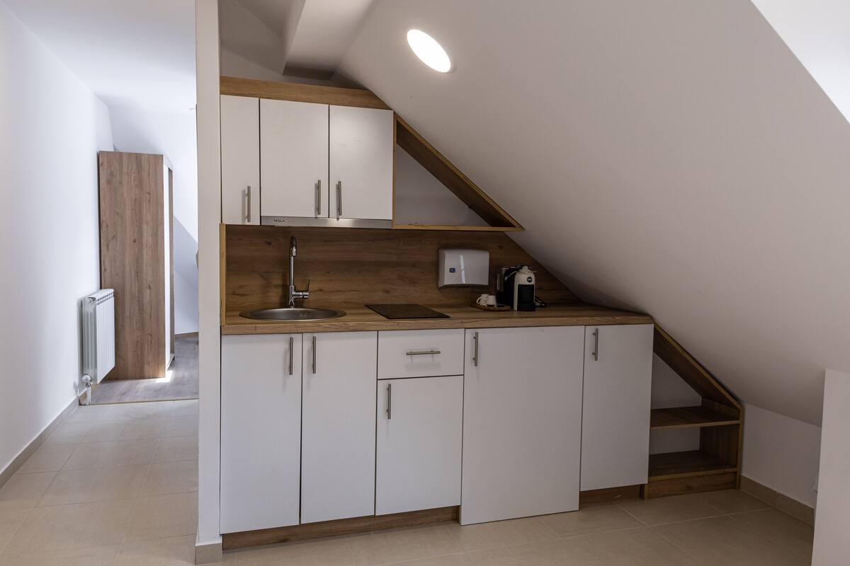 浪漫公寓 (Second Floor Attic (6)) | 私人厨房 | 大冰箱、微波炉、电热水壶、烤面包机