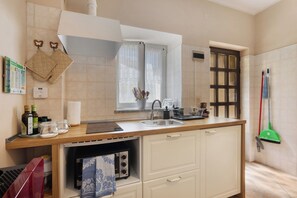 Fridge, oven, stovetop, cookware/dishes/utensils