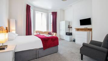 Desk, blackout curtains, iron/ironing board, free WiFi