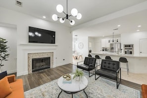 TV, fireplace, offices