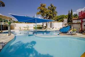 4 outdoor pools, pool umbrellas