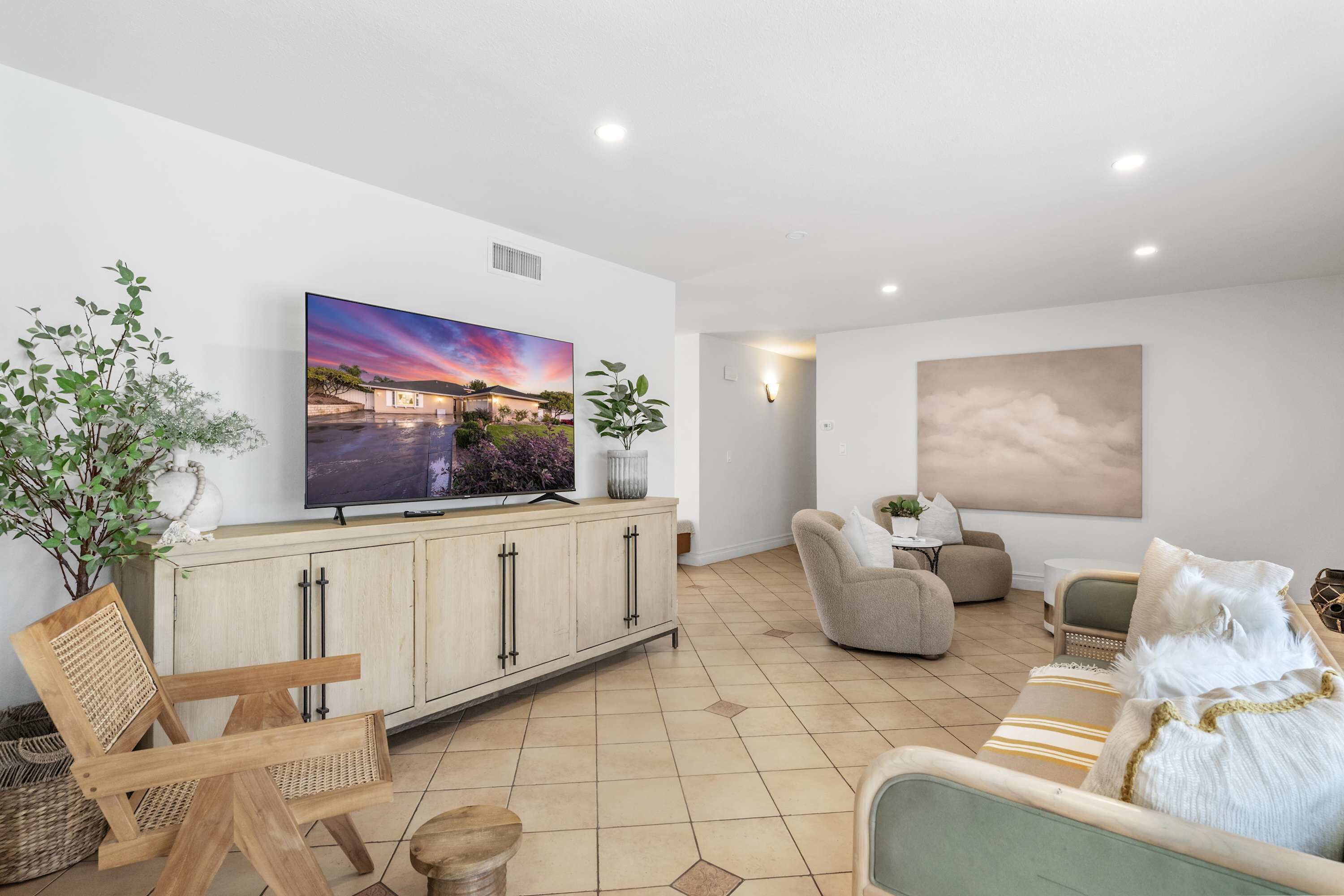 TV, fireplace, foosball, offices