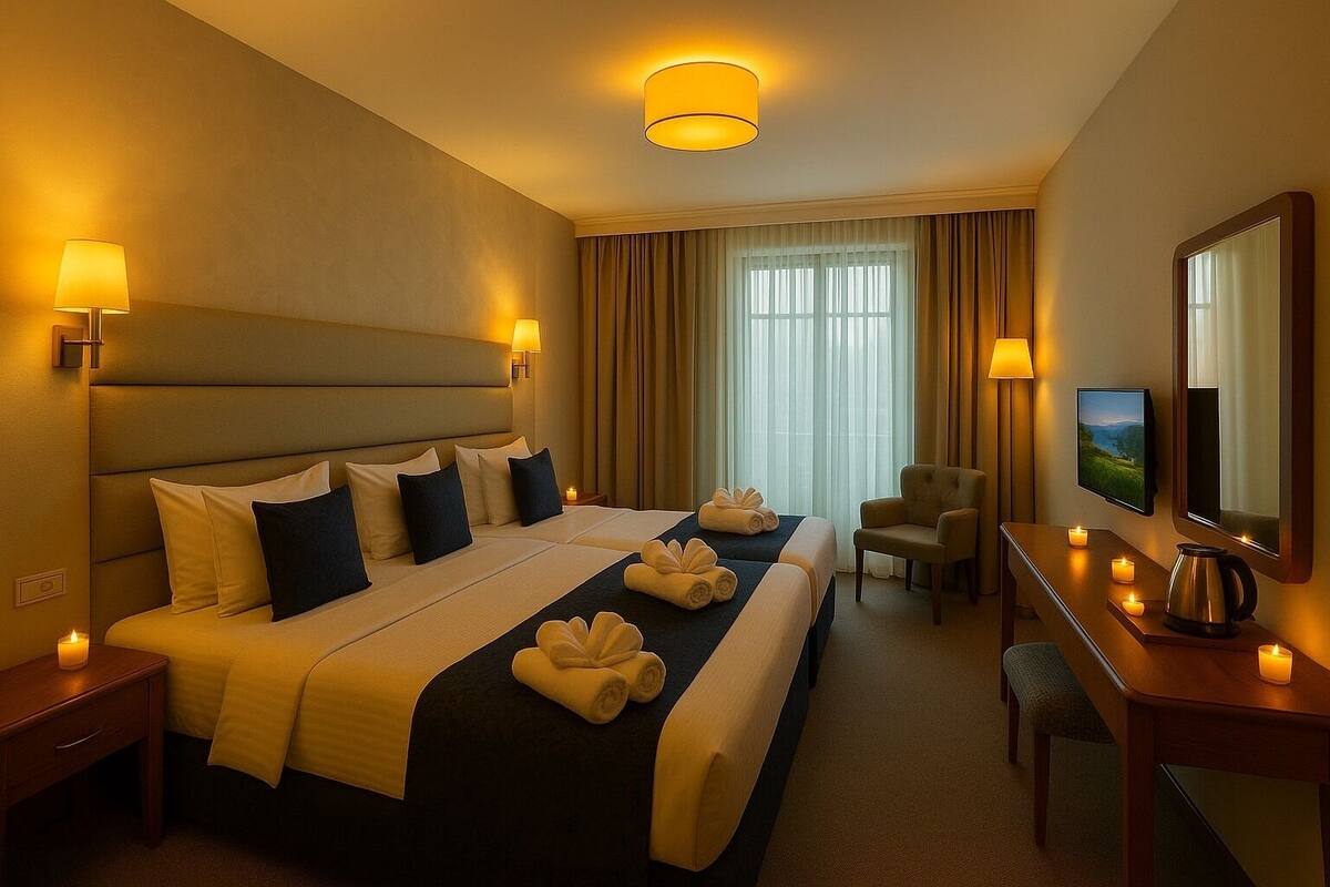 Seprai katun Mesir, seprai premium, minibar, dan meja kerja