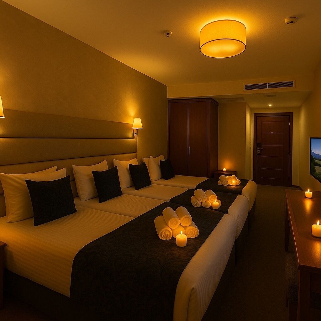 Draps en coton égyptien, literie de qualité supérieure, minibar, bureau