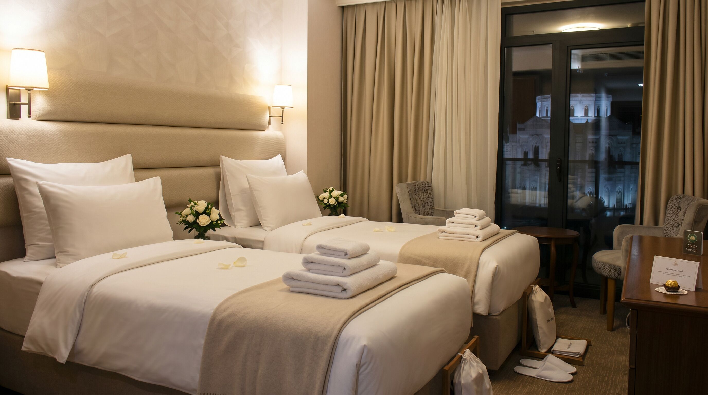 Egyptian cotton sheets, premium bedding, minibar, desk