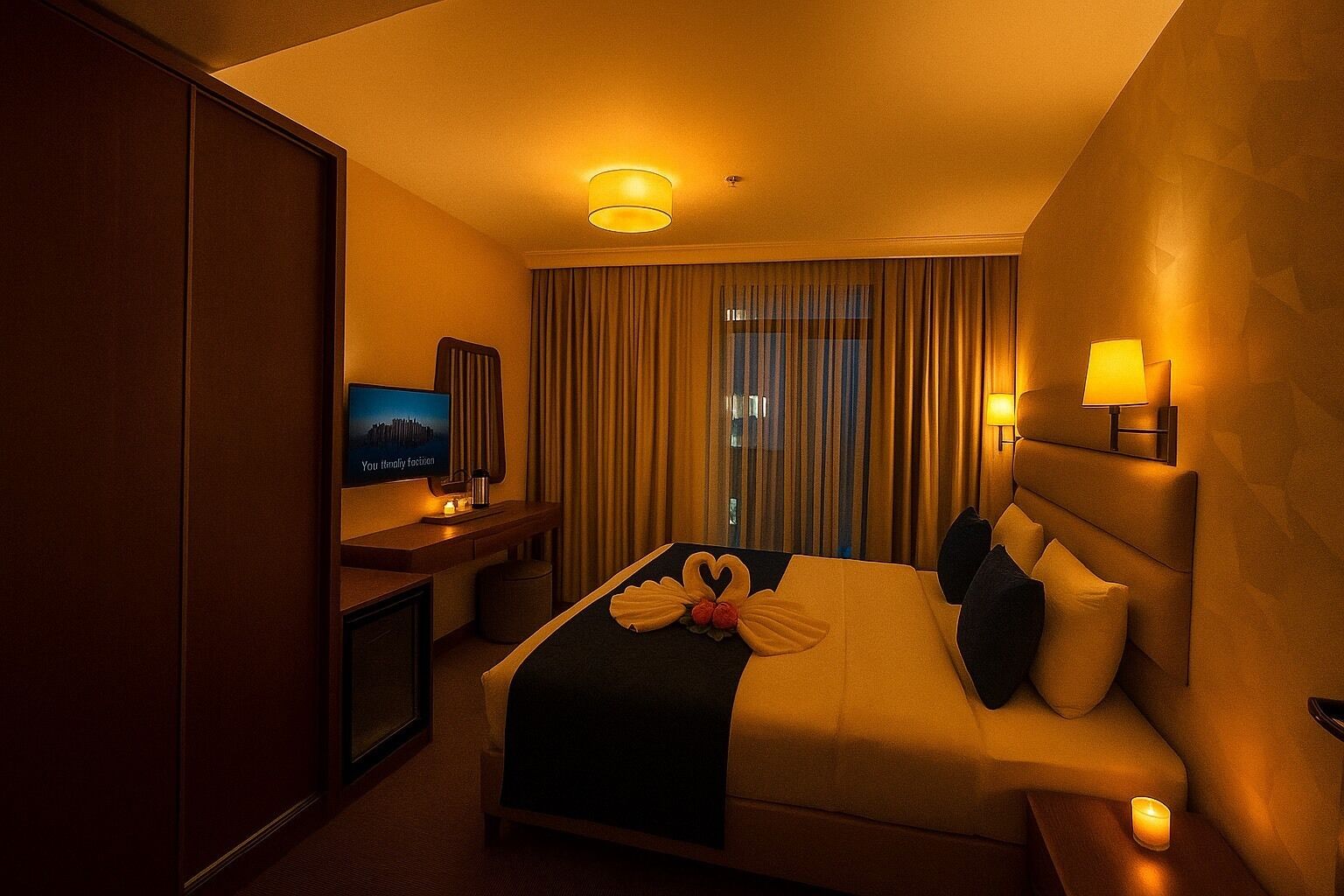 Draps en coton égyptien, literie de qualité supérieure, minibar, bureau