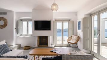 Smart TV, fireplace, Netflix, books